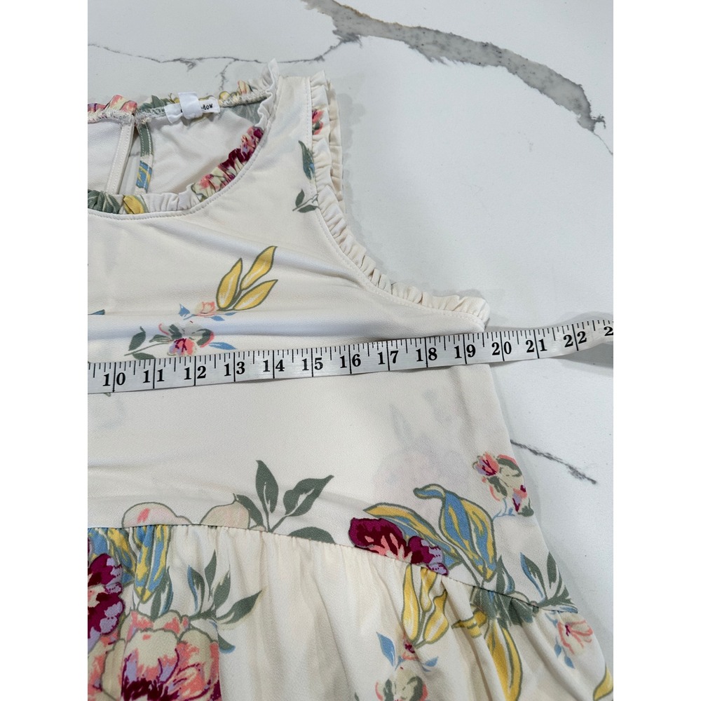 Eyeshadow Floral Print Ruffle Neck Sleeveless Midi Dress Cream XL - Picture 6 of 7